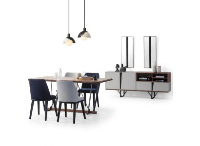 Tavolo da pranzo completo per sala da pranzo 2 pezzi, credenza e tavolo da pranzo bianco in legno