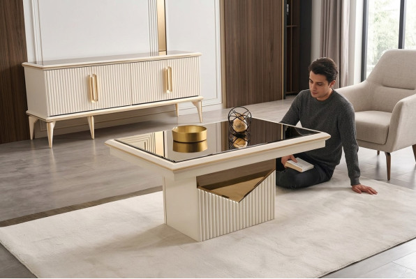 Tavolino da caffè di lusso, tavolino, tavolino da salotto, tavolino in legno beige
