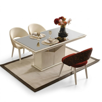 Tavolo da pranzo Tavolo Sala da pranzo Angolo pranzo Beige Legno Oro Lusso  Tavolo da pranzo Tavolo Sala da pranzo Angolo pranzo Beige Legno Oro Lusso