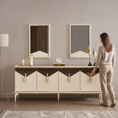 Mobile bar di lusso Vetrina mobile armadio cassettiera mobile in legno in legno beige oro