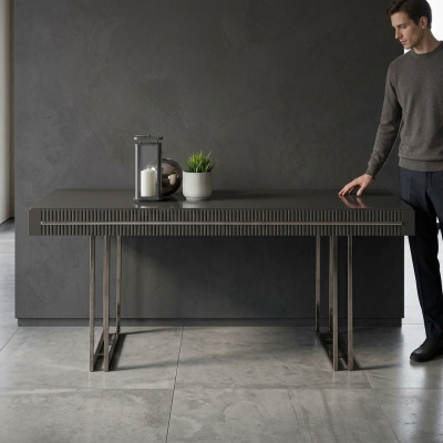 Tavolo da pranzo moderno in legno grigio per sala da pranzo.