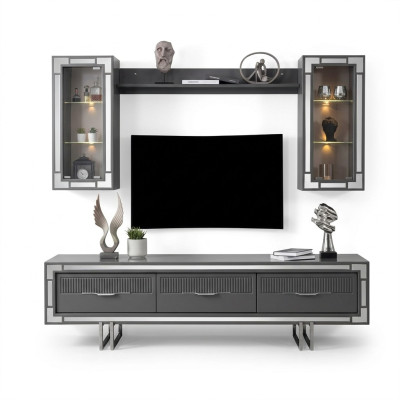 Set di mobili TV con supporto per TV, armadi, tavolino da caffè, tavolino RTV, 3 pezzi grigio