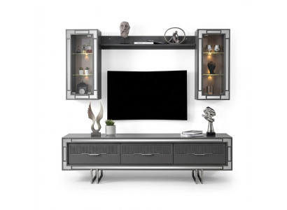 Set di mobili TV con supporto per TV, armadi, tavolino da caffè, tavolino RTV, 3 pezzi grigio