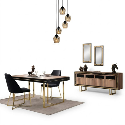 Mobili da sala da pranzo Tavolo da pranzo Marrone Set da 2 credenze Tavolo da pranzo in legno Tavolo  Mobili da sala da pranzo Tavolo da pranzo Marrone Set di 2 credenze Tavolo da pranzo in legno Tavolo