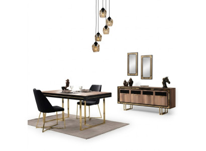 Mobili da sala da pranzo Tavolo da pranzo Marrone Set da 2 credenze Tavolo da pranzo in legno Tavolo  Mobili da sala da pranzo Tavolo da pranzo Marrone Set di 2 credenze Tavolo da pranzo in legno Tavolo