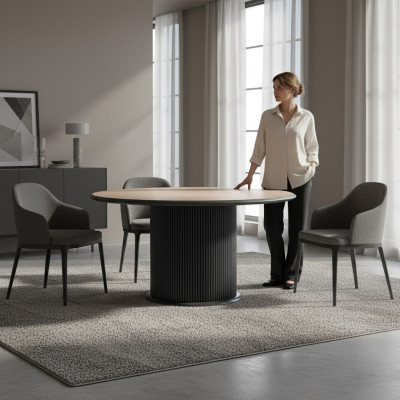 Tavolo da pranzo in legno grigio da 140 cm per la sala da pranzo.