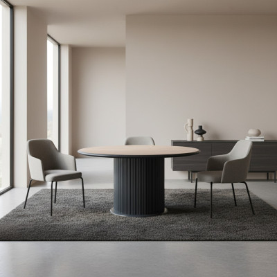Tavolo da pranzo in legno grigio da 140 cm per la sala da pranzo.