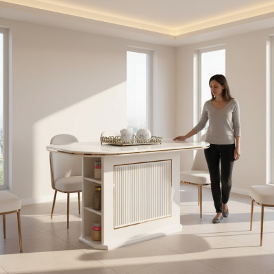 Tavolo da pranzo moderno in legno beige per sala da pranzo.