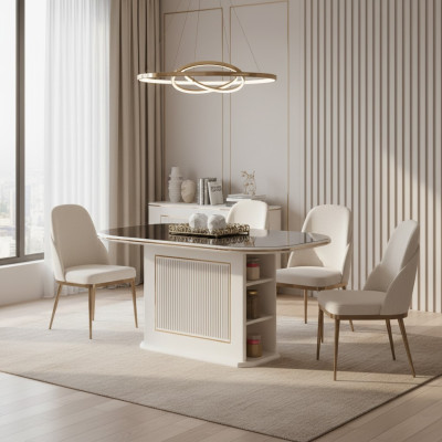 Tavolo da pranzo moderno in legno beige per sala da pranzo.