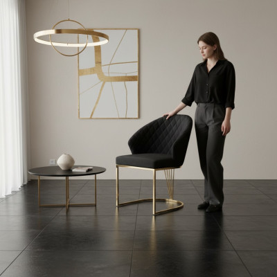 Sedia imbottita da sala da pranzo in legno nero moderno oro