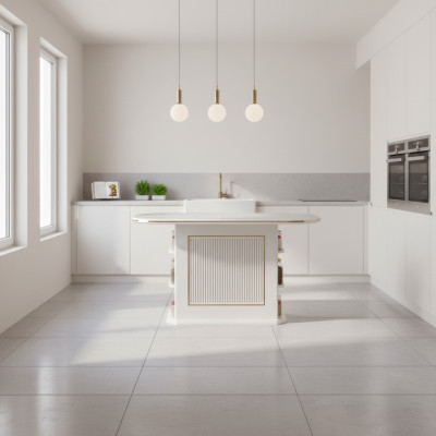 Modern Tavolo da pranzo in legno beige per la sala da pranzo.