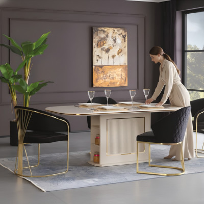Angolo pranzo Set da pranzo di lusso Completo sala da pranzo Tavolo Sedie 7 pezzi Beige