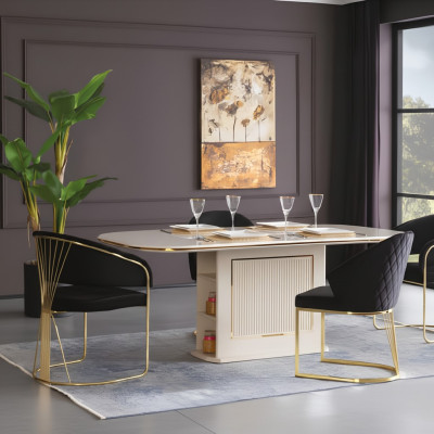 Angolo pranzo Set da pranzo di lusso Completo sala da pranzo Tavolo Sedie 7 pezzi Beige