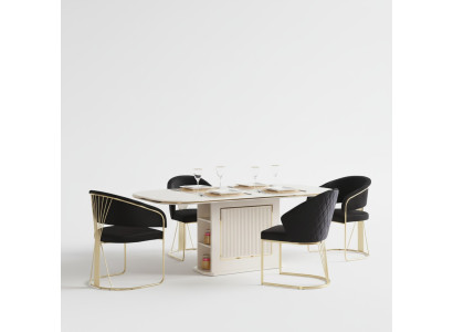 Angolo pranzo Set da pranzo di lusso Completo sala da pranzo Tavolo Sedie 7 pezzi Beige