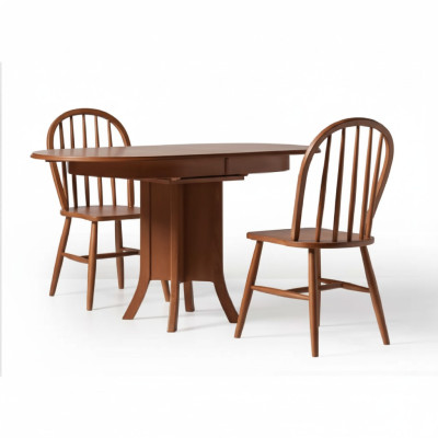 Gruppo di mobili da pranzo in legno tavolo da pranzo sedie 3 pezzi marrone angolo cottura barocco.