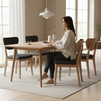 Sedia da cucina Sedia in legno Sedia da pranzo Marrone Legno Sedia classica Tessuto