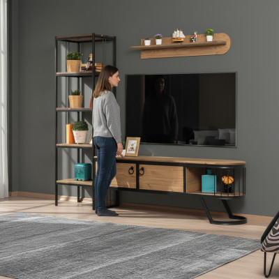 Set 3 pezzi: Soggiorno supporto TV scaffale per libri mobile basso RTV legno marrone.