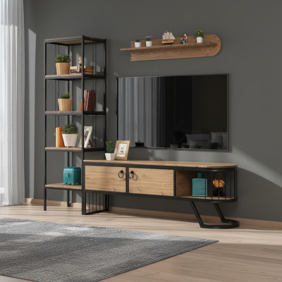 Set 3 pezzi: Soggiorno supporto TV scaffale per libri mobile basso RTV legno marrone.