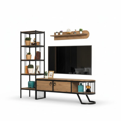 Set 3 pezzi: Soggiorno supporto TV scaffale per libri mobile basso RTV legno marrone.