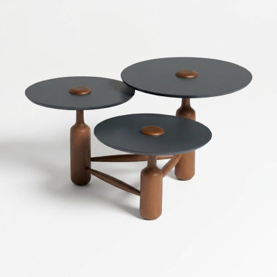 Tavolino da salotto completo in legno marrone.
