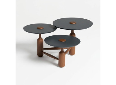 Tavolino da salotto completo in legno marrone.