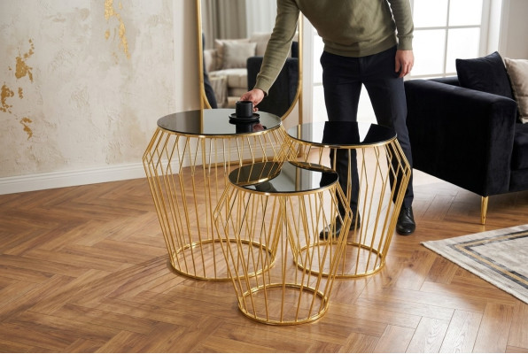 Tavolini da caffè completi Tavolini da salotto Tavolini bassi 3 pezzi Tavolini d'oro