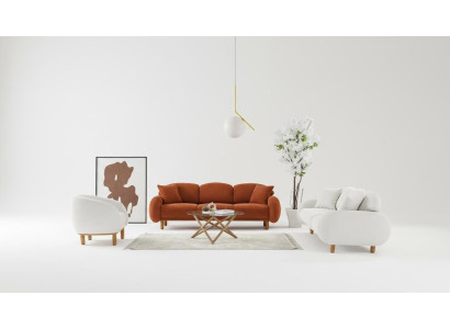 Sofà bianco elegante Set da soggiorno Tre posti Singolo sedile Divani in tessuto imbottito