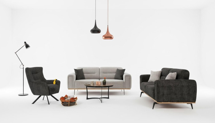 Set da divano grigio-nero con poltrone in tessuto di lusso Mobili per soggiorno moderni