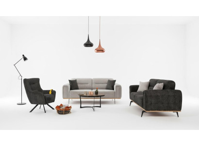 Set da divano grigio-nero con poltrone in tessuto di lusso Mobili per soggiorno moderni