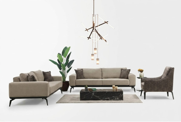 Divani in tessuto beige Set completo Divano a tre posti Poltrone.FixedSingleStoffsofas Komplette Garnitur Dreisitzer Polstersofas Lehnsessel