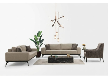 Divani in tessuto beige Set completo Divano a tre posti Poltrone.FixedSingleStoffsofas Komplette Garnitur Dreisitzer Polstersofas Lehnsessel
