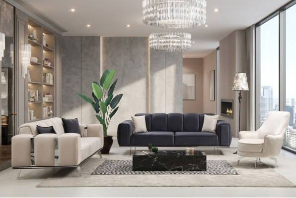Set di divani di lusso tre posti poltrona beige divano divano in tessuto divani 3 pezzi
