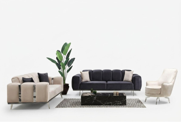 Set di divani di lusso tre posti poltrona beige divano divano in tessuto divani 3 pezzi