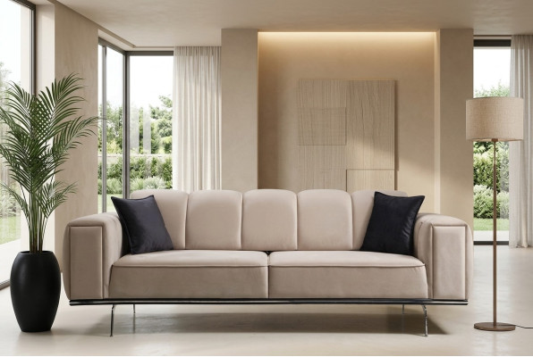Divano in tessuto di lusso a tre posti beige