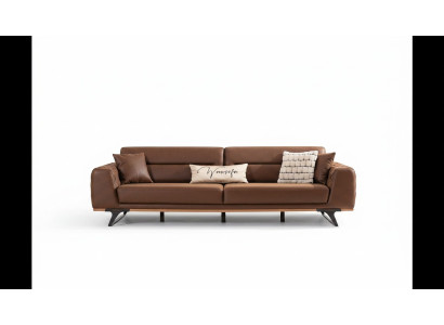 Chesterfield divano a 4 posti in ecopelle marrone.