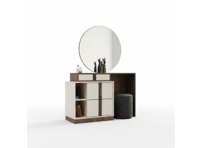 Tavolo da toeletta, tavolo cosmetico, mobile da toeletta, cassettiera da toeletta beige specchio