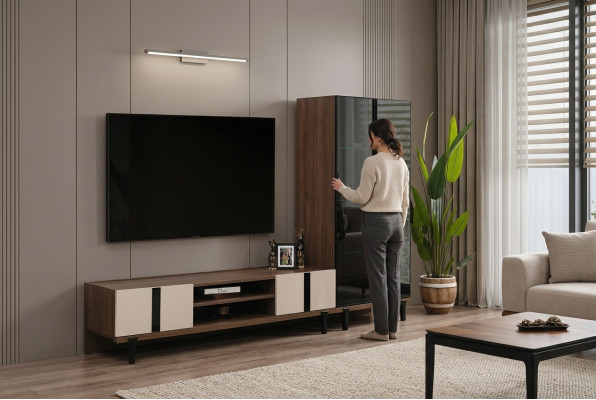 Set da soggiorno di design Elegante supporto TV Lussuoso mobile TV a due pezzi