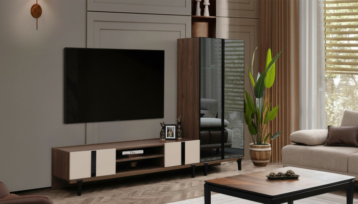 Set da soggiorno di design Elegante supporto TV Lussuoso mobile TV a due pezzi