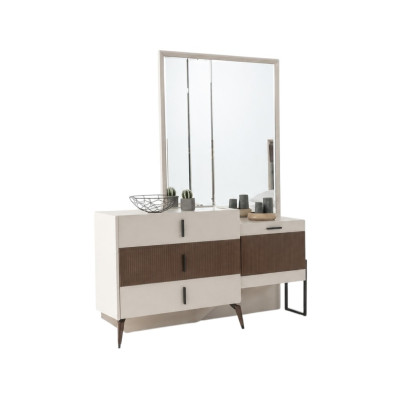 Vanity table, dressing table, makeup chest of drawers, mirror, wood, beige, console