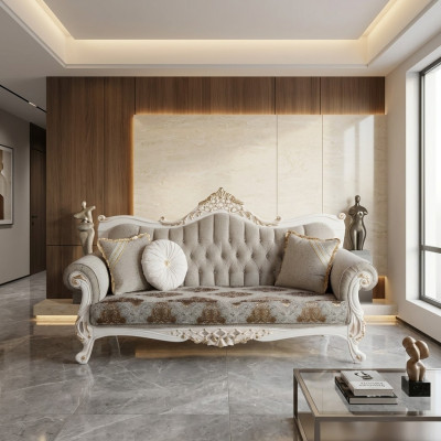 Sofà classico con design Chesterfield per l'area soggiorno Area soggiorno grigia