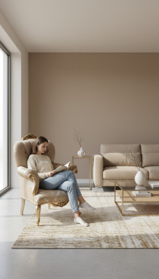 Poltrona classica con decorazione beige e design Chesterfield per il soggiorno.