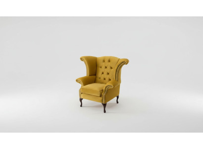 Poltrona gialla con braccioli design Chesterfield in tessuto di lusso