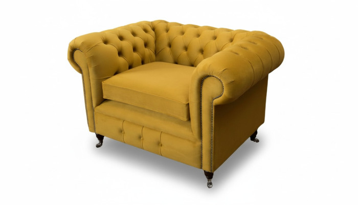Poltrona Design Relax in Tessuto Lounge di Lusso Gialla Chesterfield