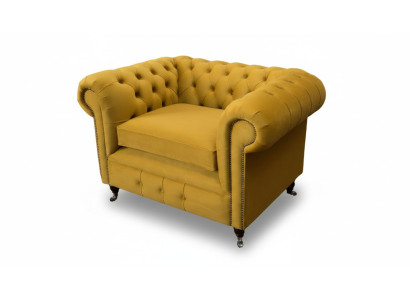 Poltrona Design Relax in Tessuto Lounge di Lusso Gialla Chesterfield