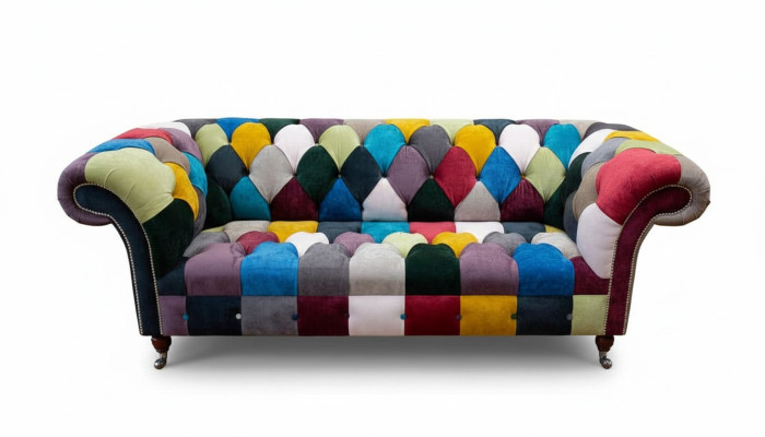 Divano Chesterfield Design Imbottito Multicolore Sedile in Tessuto Divano Soggiorno