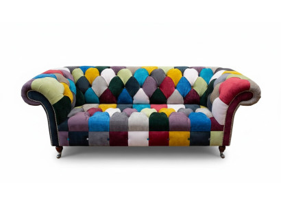 Divano Chesterfield Design Imbottito Multicolore Sedile in Tessuto Divano Soggiorno
