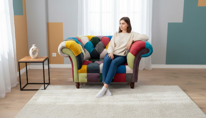 Poltrona Design Chesterfield Lounge Multicolore Divano Monoposto 130cm Nuovo