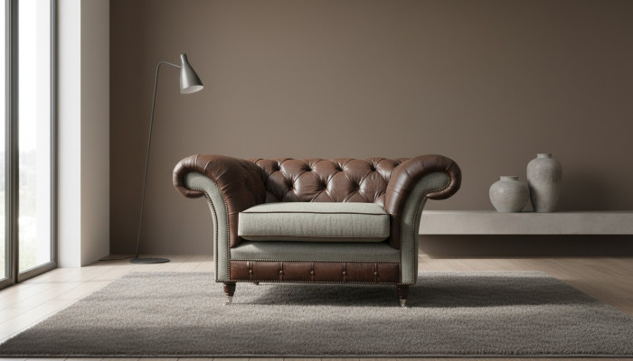 Chesterfield poltrona a orecchie grigia divano poltrona divano divano in pelle nuovo