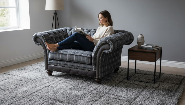 Chesterfield poltrona divano da 1 posto in tessuto stoffa cuscini imbottiti nuovo