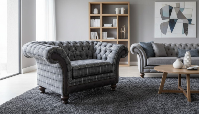 Chesterfield poltrona divano da 1 posto in tessuto stoffa cuscini imbottiti nuovo